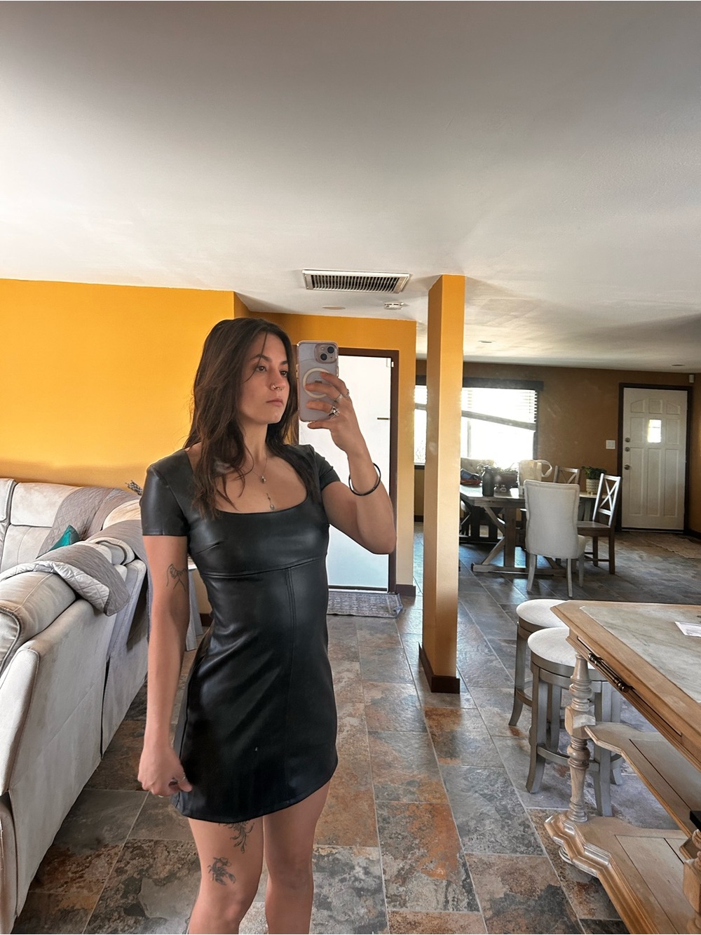 Bershka Faux Leather Mini Dress Edgy Black Short Dress Size S - Picture 3 of 9